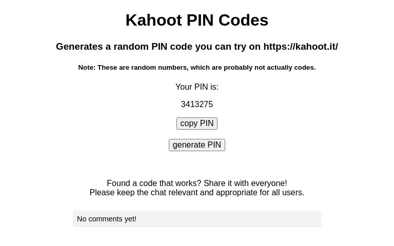 Kahoot PIN Codes ― Perchance Generator