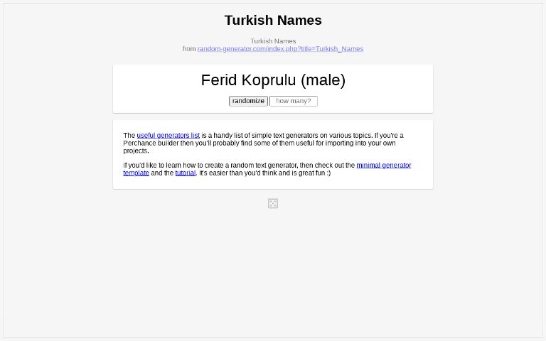 Turkish Names ― Perchance Generator