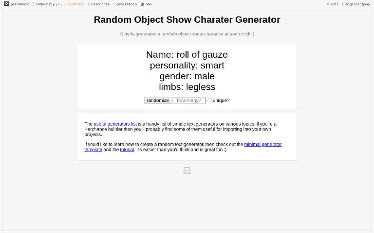 Random Object Show Charater Generator