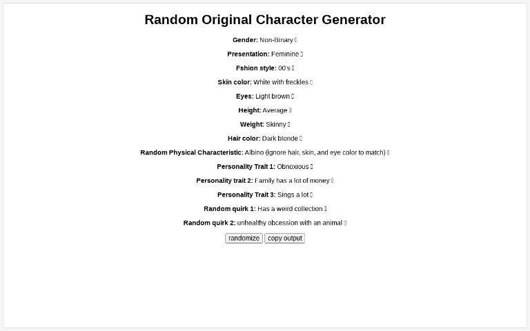 Random Original Character Generator
