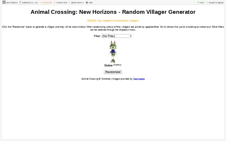 Animal Crossing New Horizons Random Character Generator