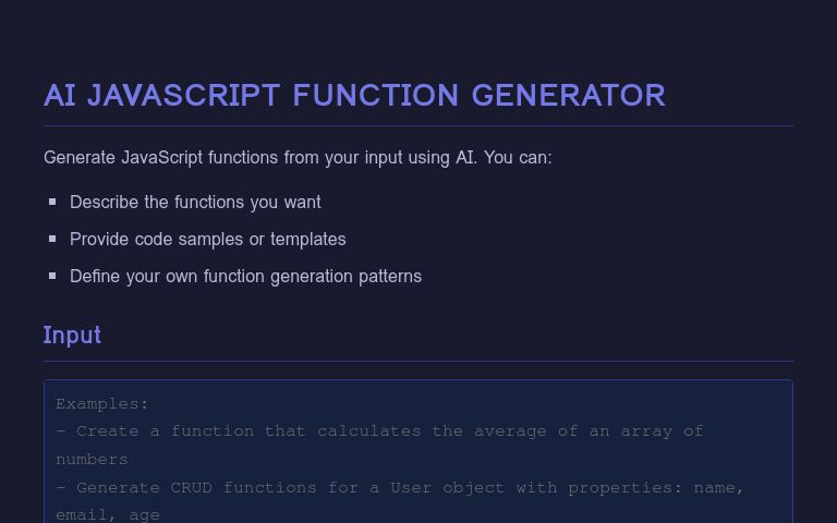 AI JavaScript Function Generator