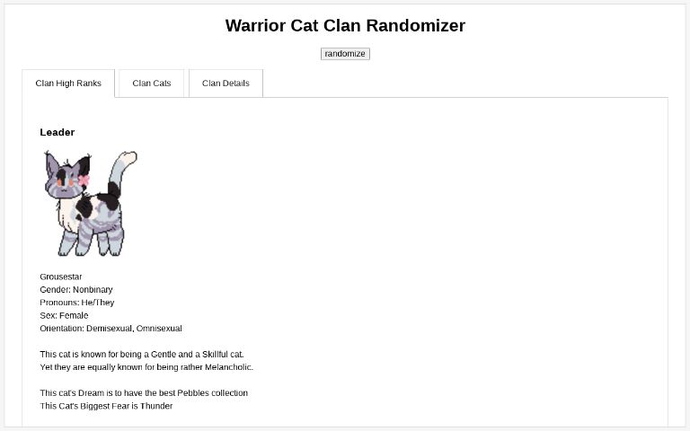 Warrior Cat Clan Randomizer ― Perchance Generator