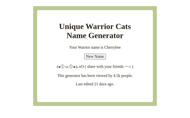 Unique Warrior Cat Name Generator ― Perchance