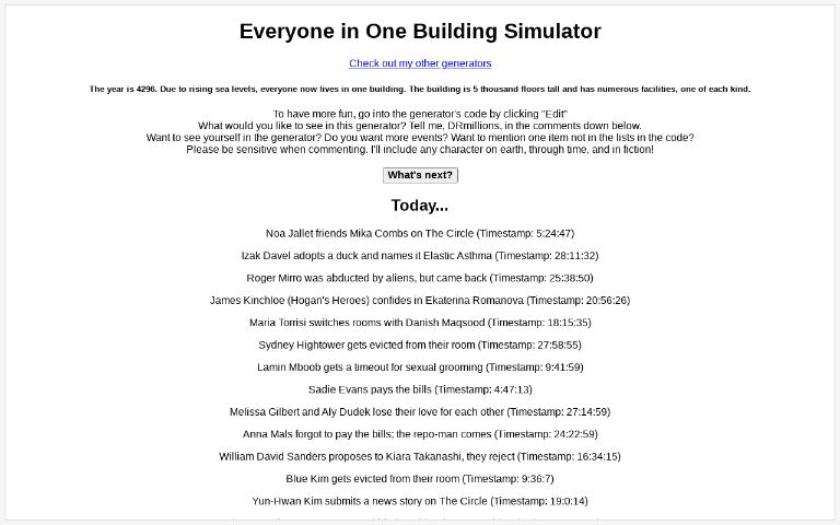 Everyone in One Building Simulator ― Perchance Generator