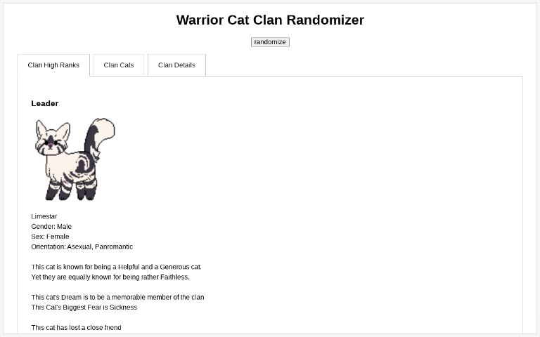 Warrior Cat Clan Randomizer ― Perchance Generator