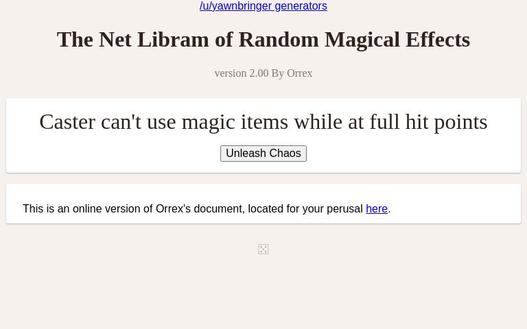 The Net Libram of Random Magical Effects ― Perchance Generator