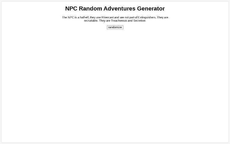 NPC Random Adventures Generator