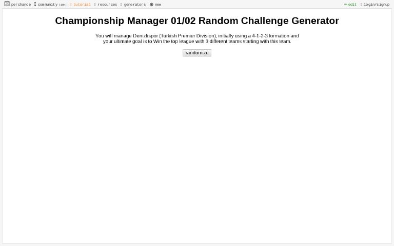 Championship Manager 01/02 Random Challenge Generator