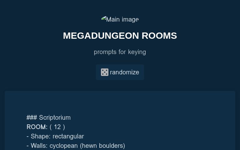 MEGADUNGEON ROOMS ― Perchance Generator