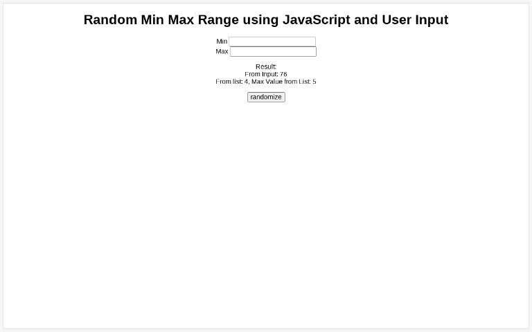 Random Min Max Range using JavaScript and User Input ― Perchance Generator