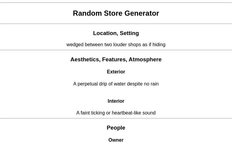 Random Store Generator