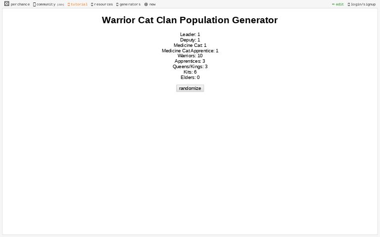 Warrior Cat Clan Population Generator ― Perchance