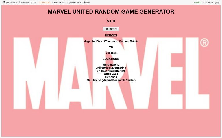 Marvel united random game generator perchance