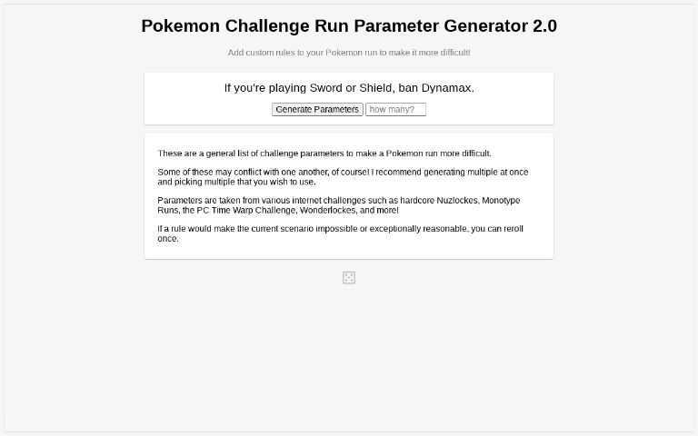 Pokemon Challenge Run Parameter Generator 2.0