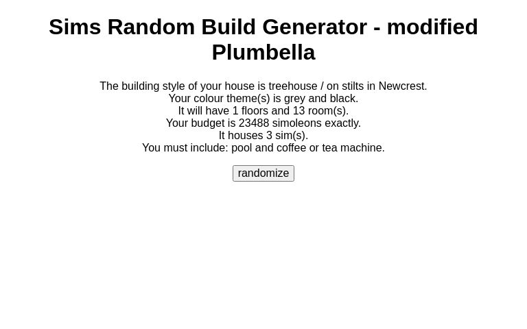 Sims Random Build Generator - modified Plumbella