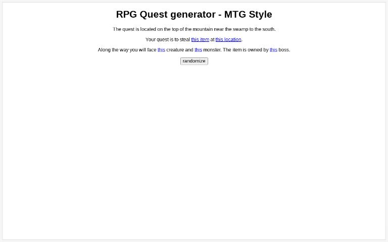 RPG Quest generator - MTG Style
