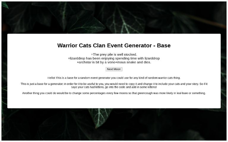 Warrior Cats Clan Event Generator - Base