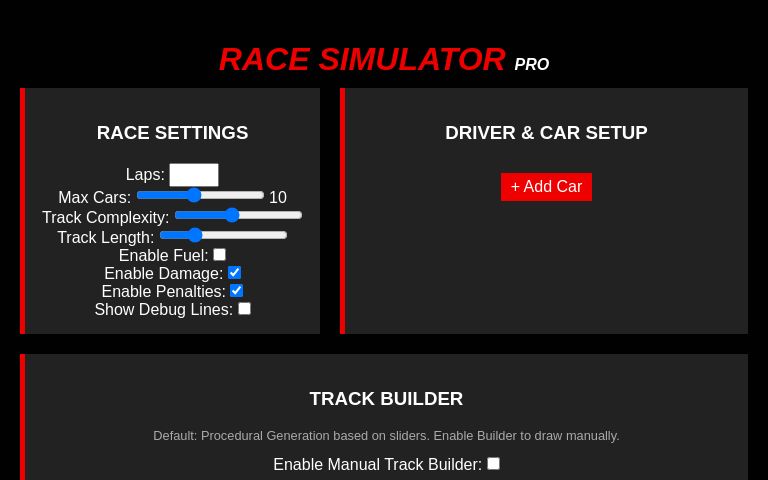 RACE SIMULATOR PRO ― Perchance Generator