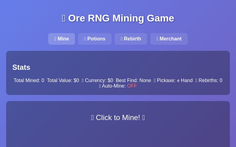 ⛏️ Ore RNG Mining Game ― Perchance Generator