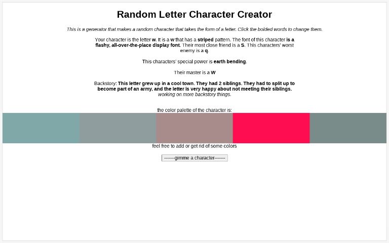 Random Letter Character Creator ― Perchance Generator