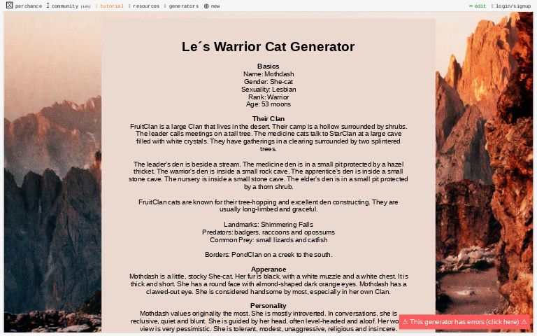 Le´s Warrior Cat Generator ― Perchance