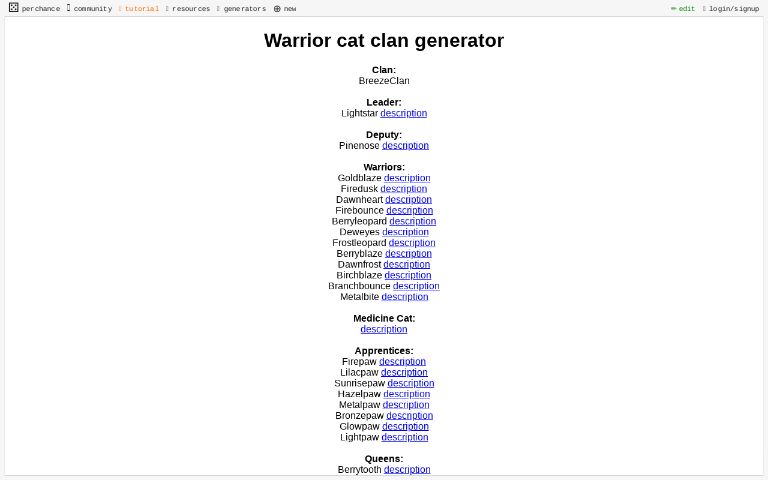 Warrior Cats Clan Name Generator Perchance