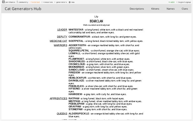 Warrior Cat Clan Generator