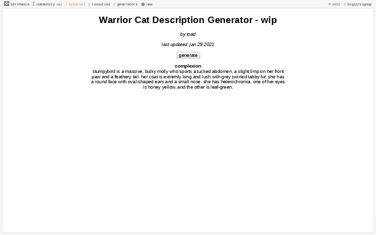 Warrior Cat Description Generator wip ― Perchance