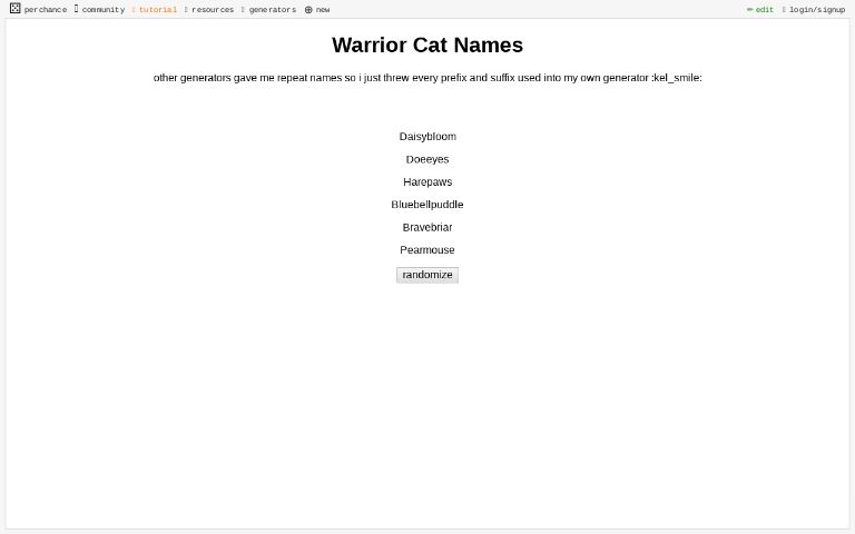 Warrior Cat Names ― Perchance Generator