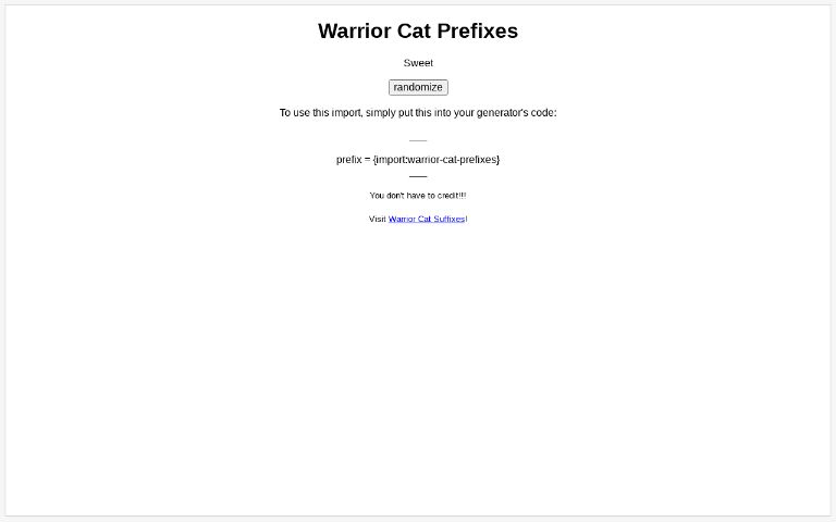 Warrior Cat Prefixes ― Perchance Generator