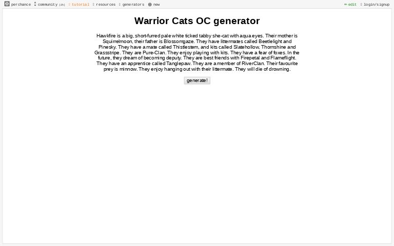 Unique Warrior Cat Name Generator ― Perchance