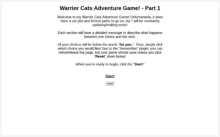 Warrior Cats Adventure Game! - Part 1 ― Perchance Generator