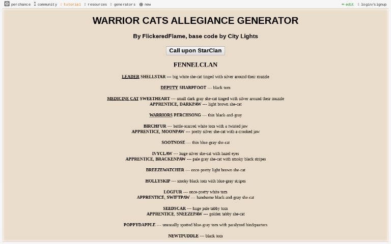 Warriors Tribe Name Generator ― Perchance