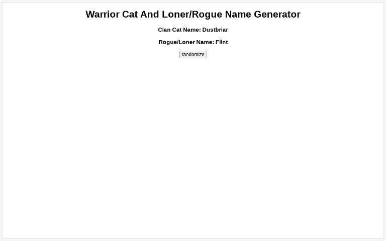 Warrior Cat And Loner/Rogue Name Generator