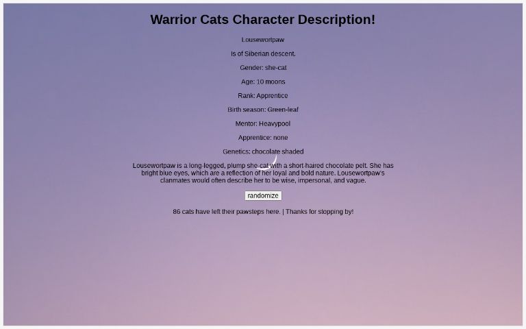 Warrior Cats Character Description! ― Perchance Generator