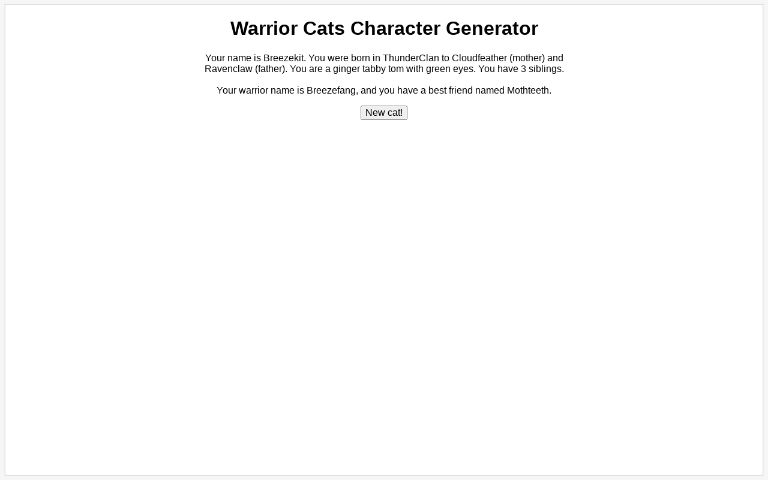 Warrior Cats Character Generator