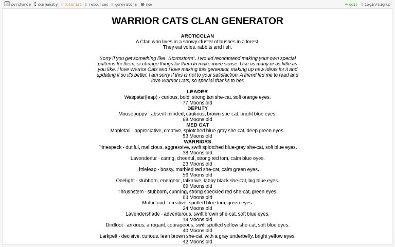 Warriors: Name, Pelt and Clan Generator 