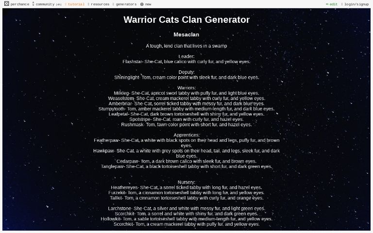 Unique Warrior Cat Name Generator ― Perchance
