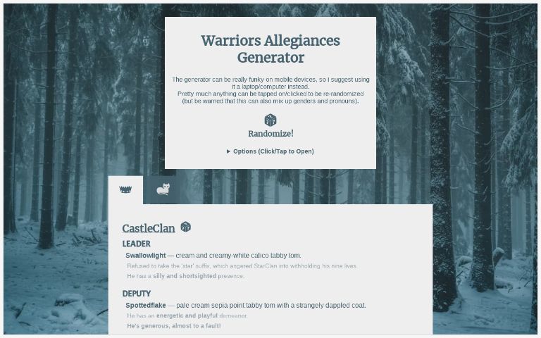 Warriors: Name, Pelt and Clan Generator 