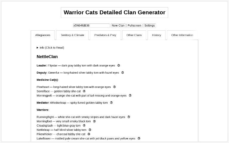 I made a warrior cat generator! Comment what you get! : r/thedawnpatrol