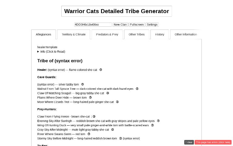 Warrior Cats Detailed Tribe Generator