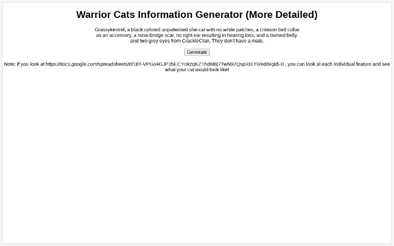 Warrior Cats Information Generator (More Detailed)