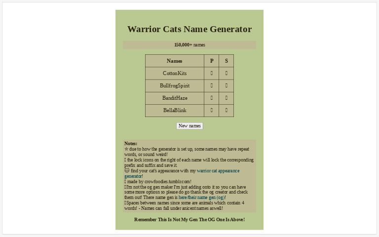 Try This Warrior Cats Name Generator to Generate Thousand of