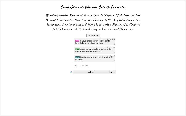 Sneakystream S Warrior Cats Oc Generator