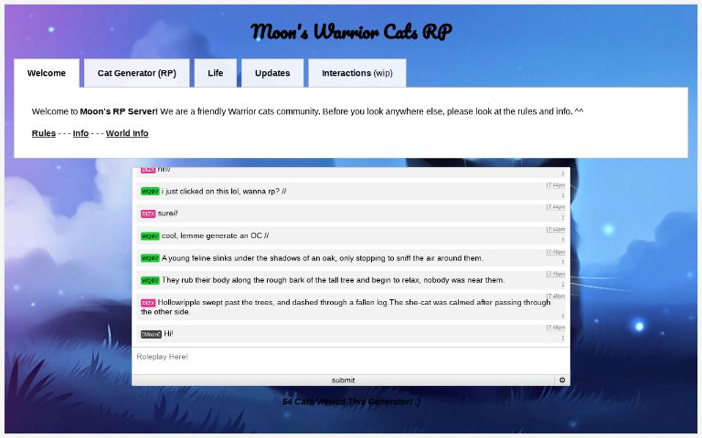Moon's Warrior Cats RP ― Perchance Generator