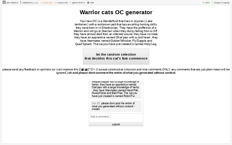 Warrior cats OC generator ― Perchance