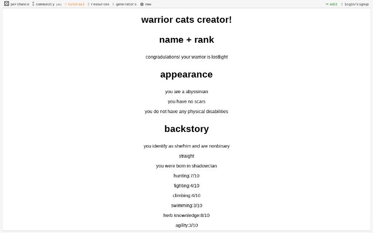 warrior cats creator! ― Perchance Generator