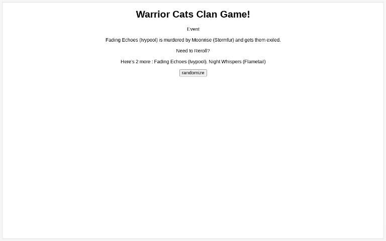 Warrior Cats Clan Game! ― Perchance Generator