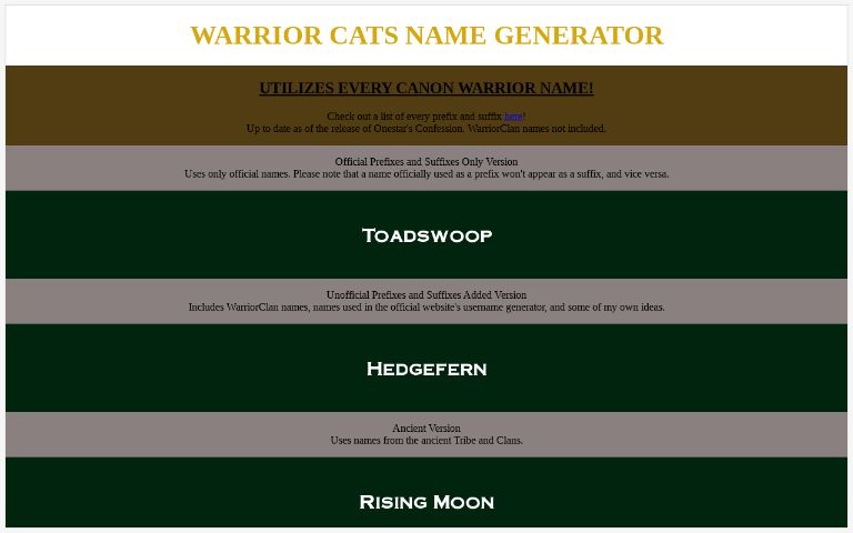 WARRIOR CATS NAME GENERATOR ― Perchance